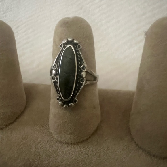 Vintage Fred Harvey Era Native Rare Green Turquoise Sterling Silver Ring Firm - Picture 3 of 9